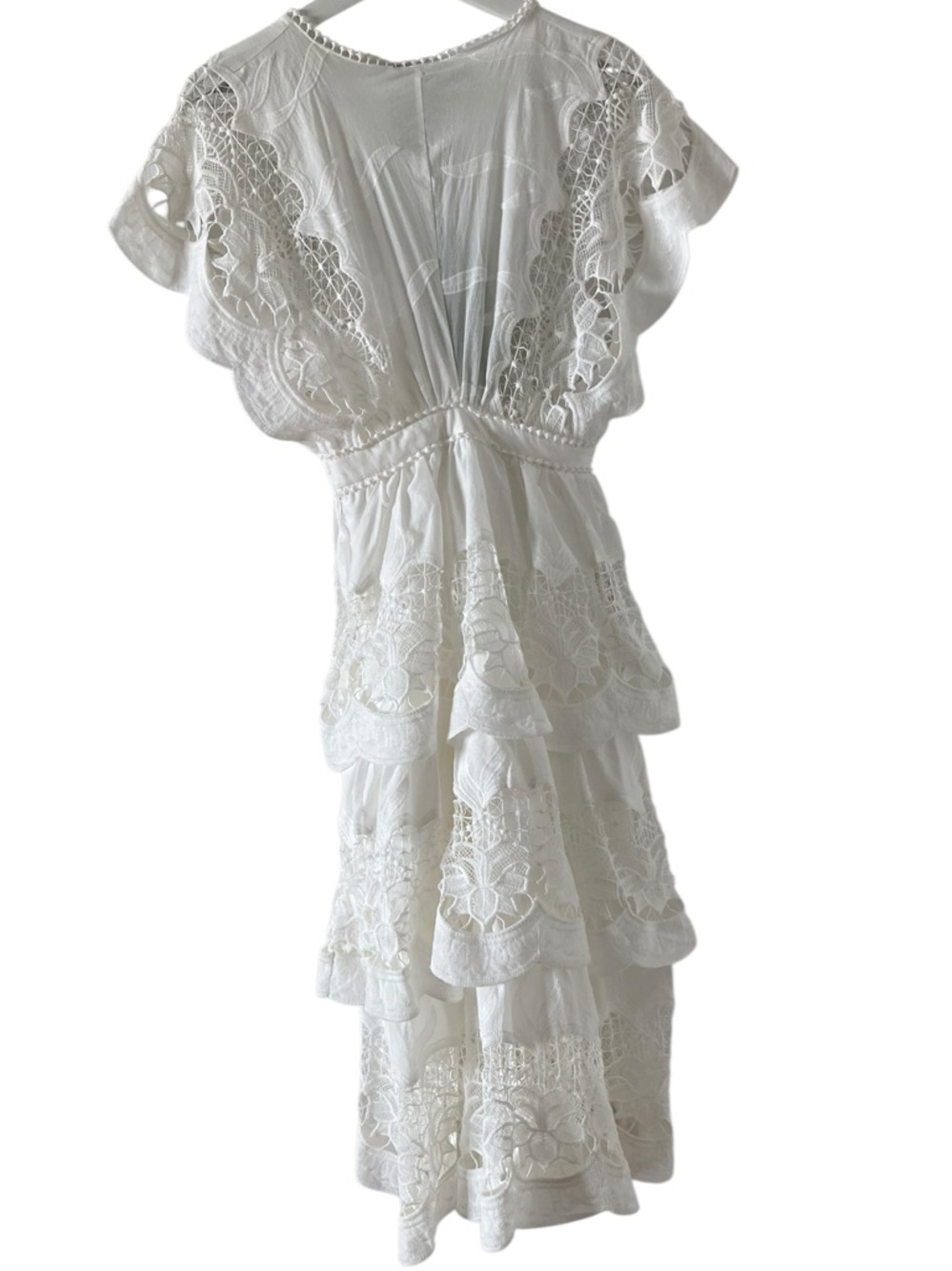 Farm Rio Richelieu embroidered tiered midi lace dress - Picture 6 of 10